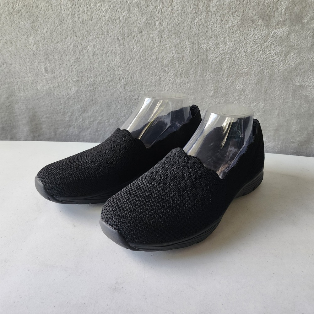 Skechers Womens Black Slip-On Knit Flats